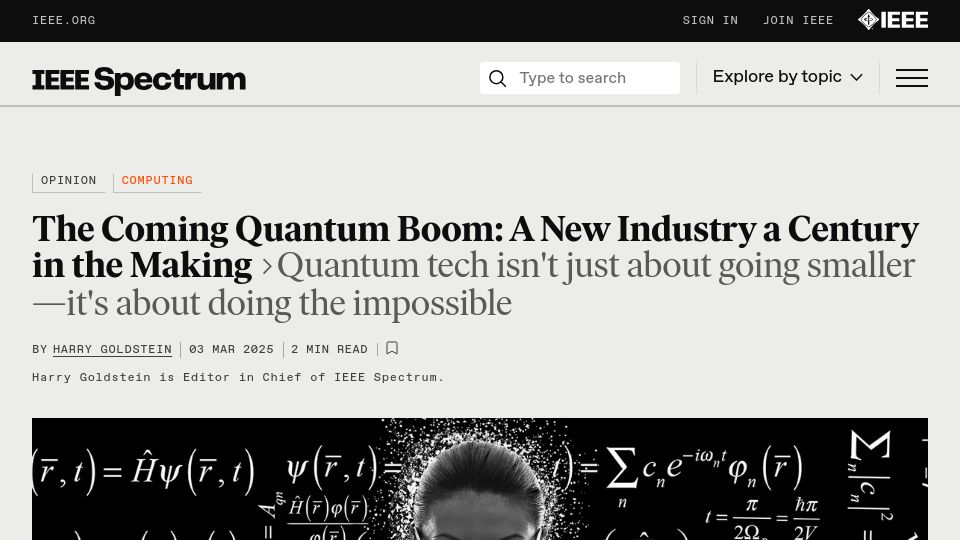Screenshot of spectrum.ieee.org: Why Quantum Engineering Is Emerging as a Distinct Industrial Sector