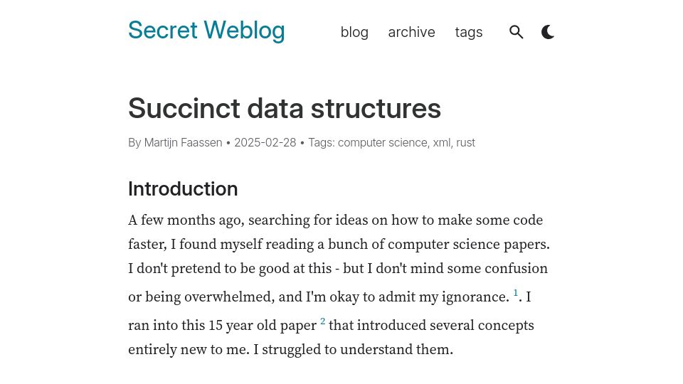 Screenshot of blog.startifact.com: Succinct data structures