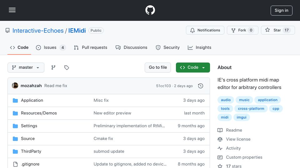 Screenshot of github.com: Show HN: IEMidi – Cross-platform MIDI map editor for arbitrary controllers
