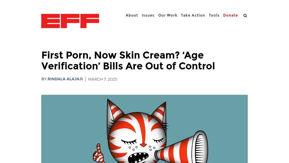Screenshot of eff.org: Age Verification Laws: A Backdoor to Surveillance