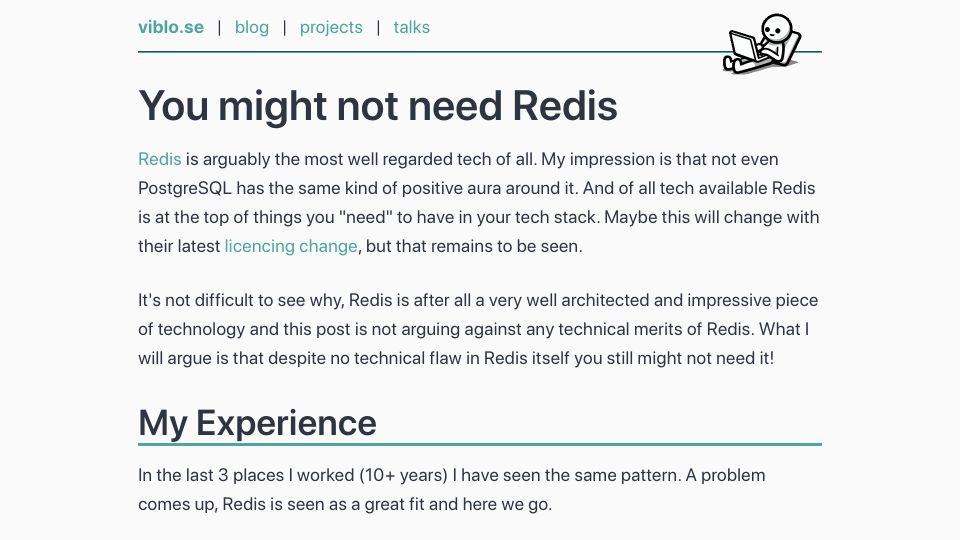 Screenshot of viblo.se: You might not need Redis