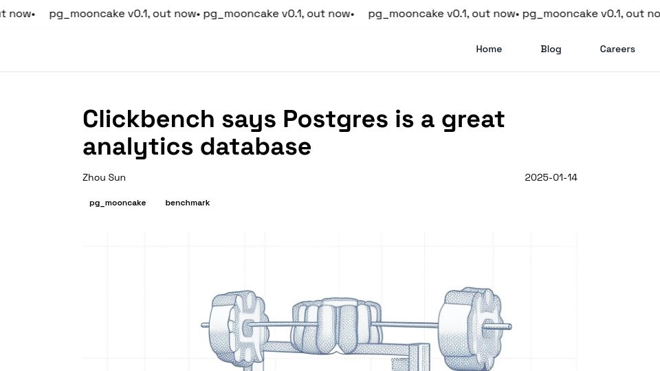 Screenshot of mooncake.dev: Postgres Just Cracked the Top Fastest Databases for Analytics