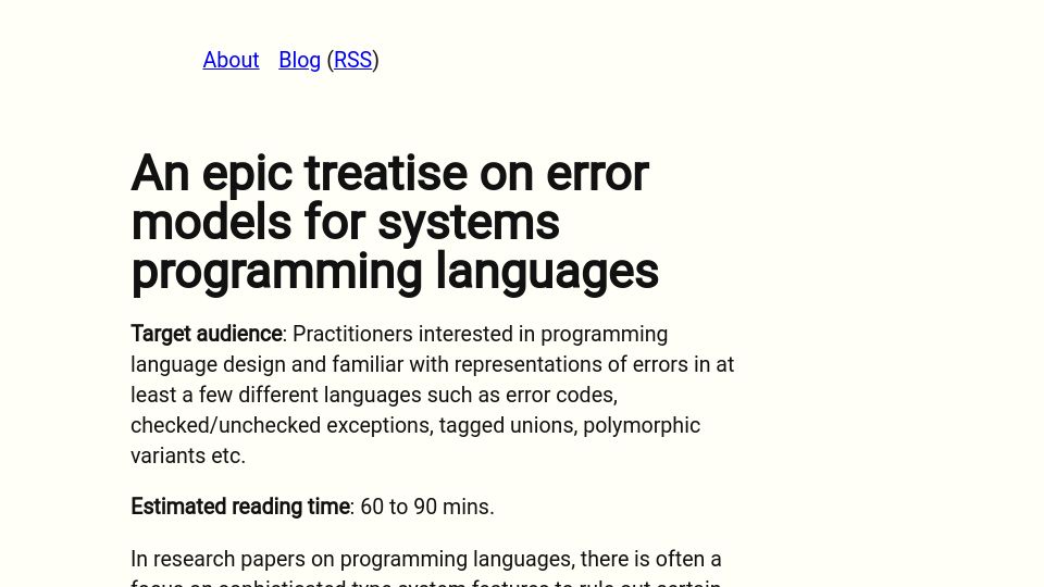 Screenshot of typesanitizer.com: An epic treatise on error models for systems programming languages