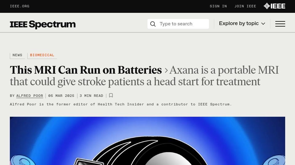 Screenshot of spectrum.ieee.org: Portable MRI Scans Patients for Signs of Stroke