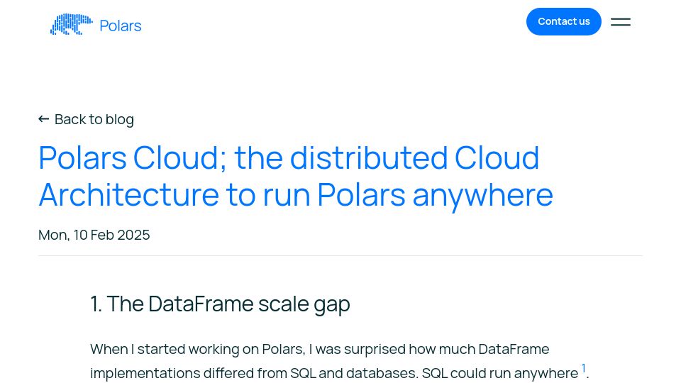Screenshot of pola.rs: Polars Cloud: The Distributed Cloud Architecture to Run Polars Anywhere