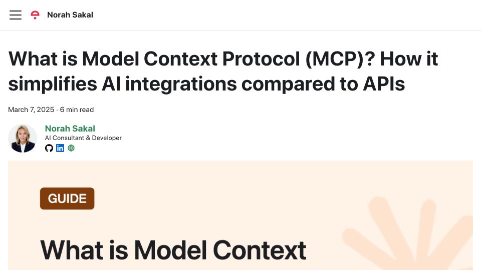 Screenshot of norahsakal.com: MCP vs. API Explained