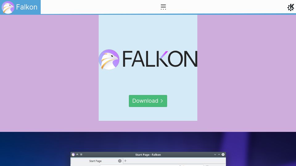 Screenshot of falkon.org: Falkon: A KDE Web Browser