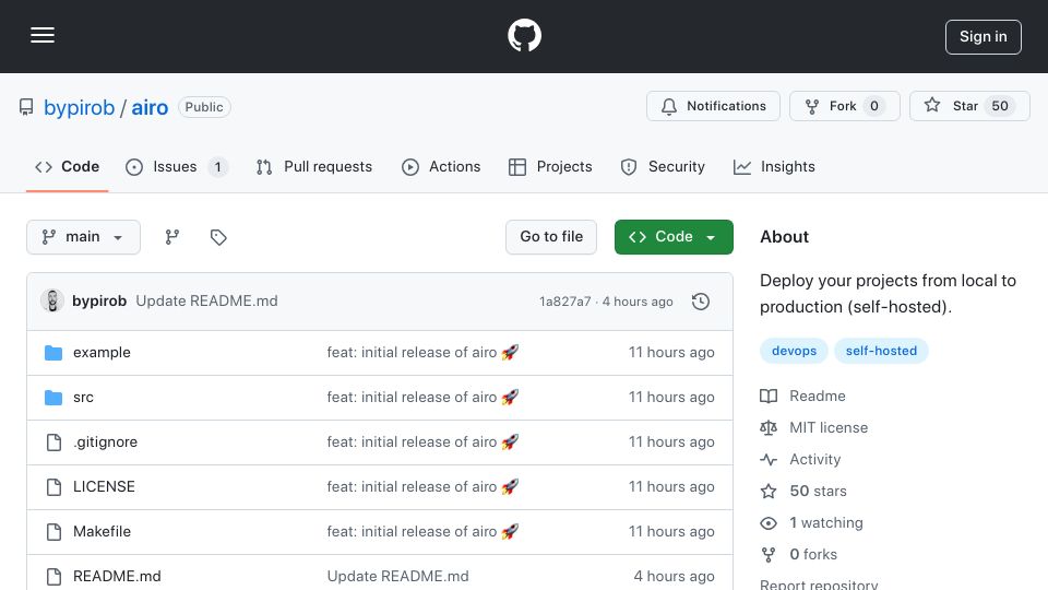 Screenshot of github.com: Deploy from local to production (self-hosted)