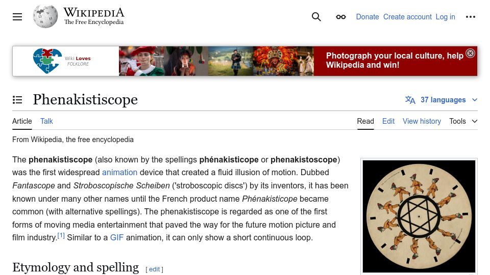 Screenshot of en.wikipedia.org: Phenakistiscope