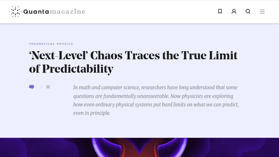 Screenshot of quantamagazine.org: 'Next-Level' Chaos Traces the True Limit of Predictability