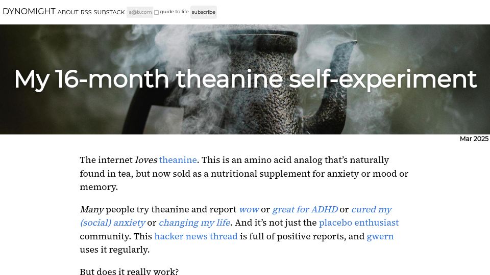 Screenshot of dynomight.net: My 16-month theanine self-experiment
