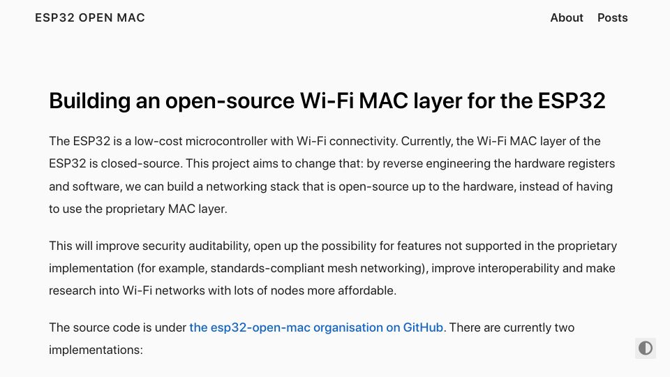 Screenshot of esp32-open-mac.be: Building an open-source Wi-Fi Mac layer for the ESP32