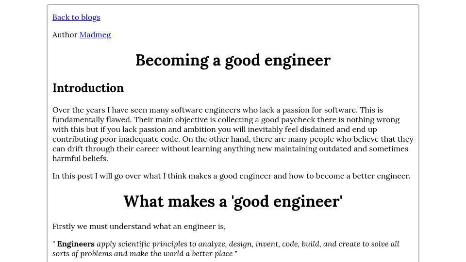 Screenshot of 0x0001.cc: Becoming a Good Engineer