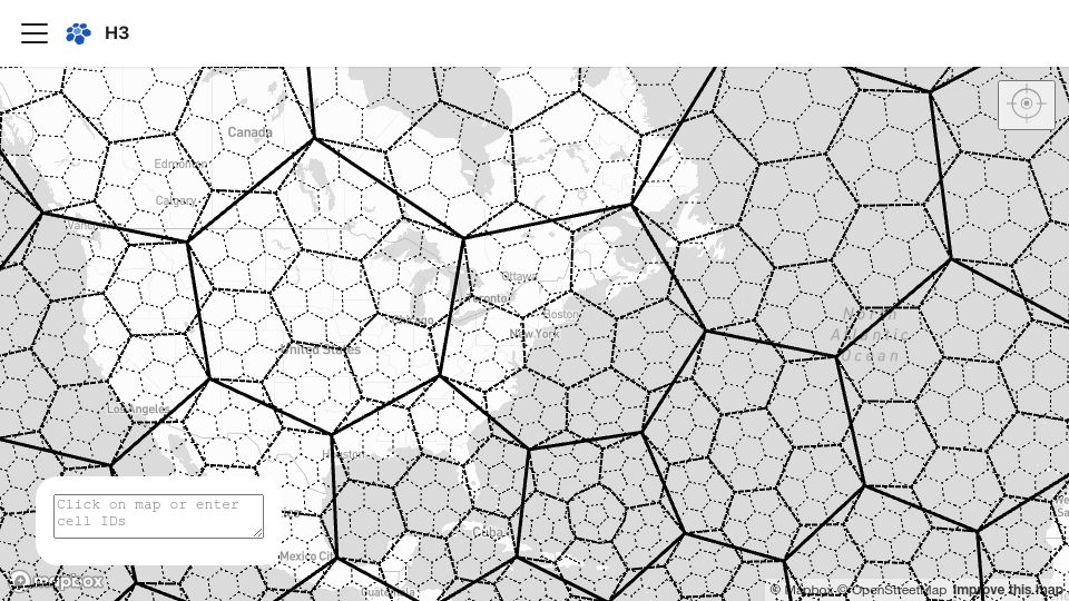 Screenshot of h3geo.org: H3: For indexing geographies into a hexagonal grid, by Uber