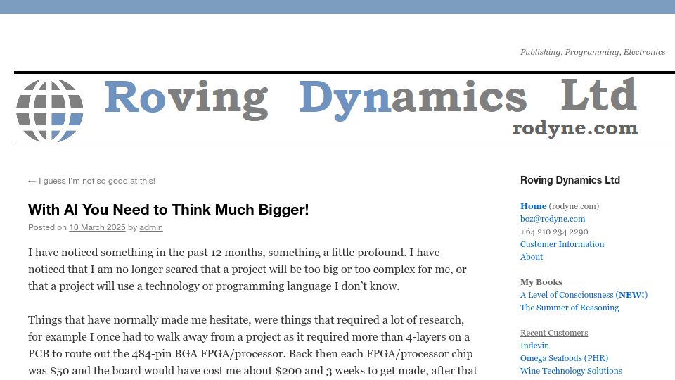 Screenshot of rodyne.com: With AI you need to think bigger