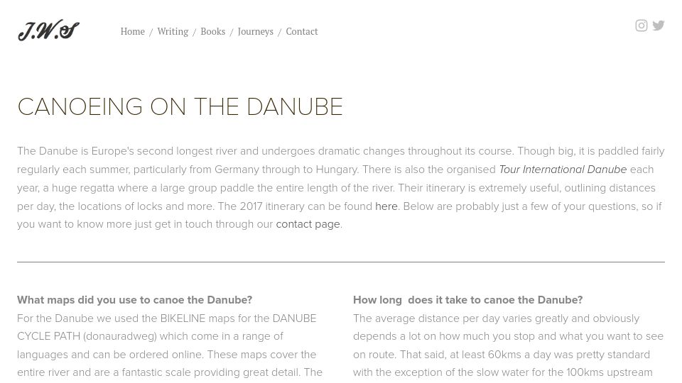 Screenshot of jameswarnersmith.co.uk: Canoeing on the Danube