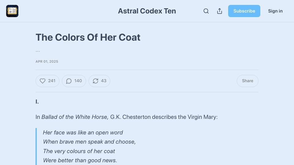 Screenshot of astralcodexten.com: The Colors of Her Coat