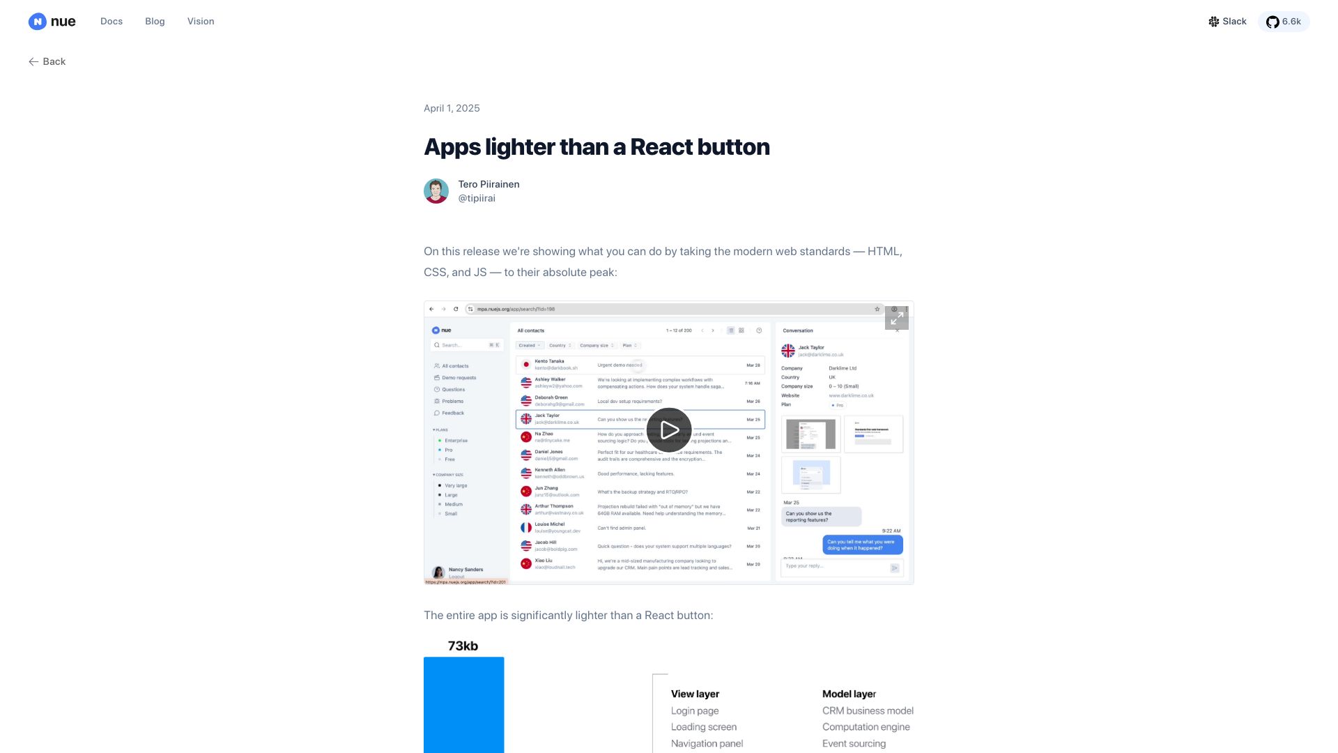 Screenshot of nuejs.org: Show HN: Nue – Apps lighter than a React button