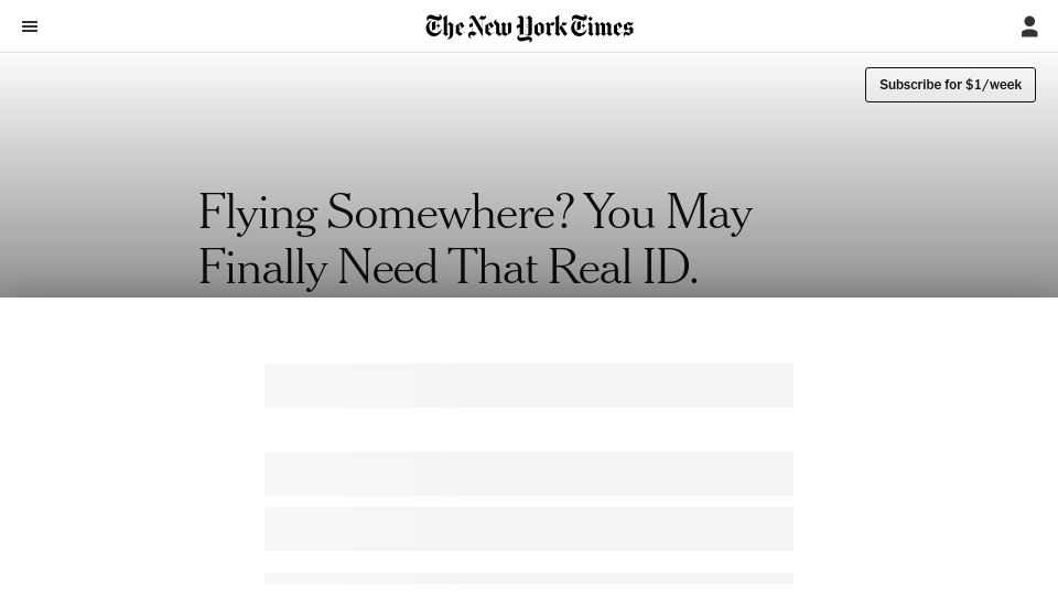 Screenshot of nytimes.com: Flying Somewhere? You May Need That Real ID.