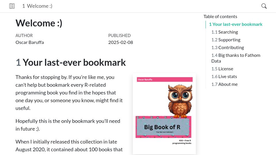 Screenshot of bigbookofr.com: Big Book of R