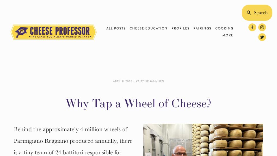 Screenshot of cheeseprofessor.com: Why Tap a Wheel of Cheese?