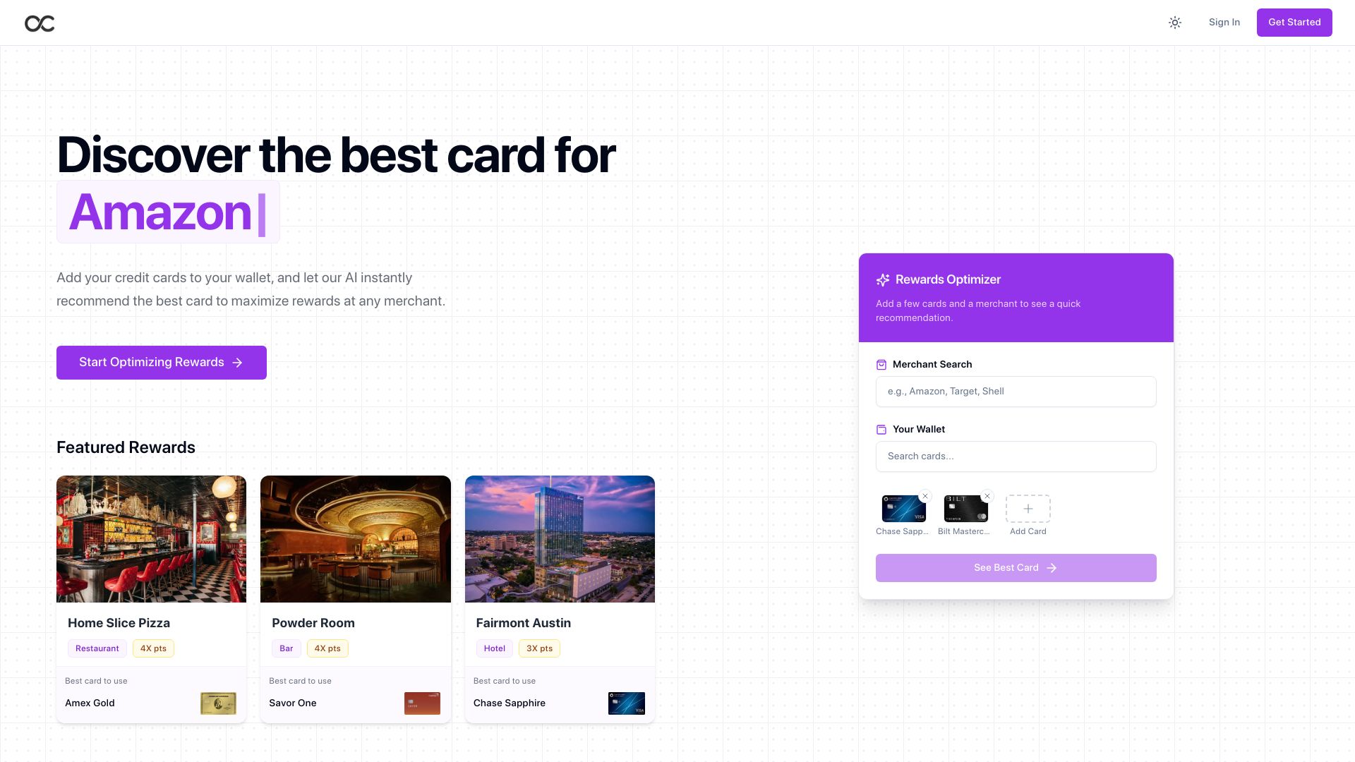 Screenshot of rewards.getonecard.io: Show HN: I built a tool to manage and compare credit card rewards