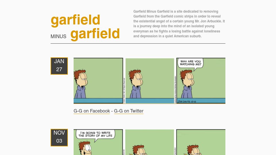 Screenshot of garfieldminusgarfield.net: Garfield Minus Garfield