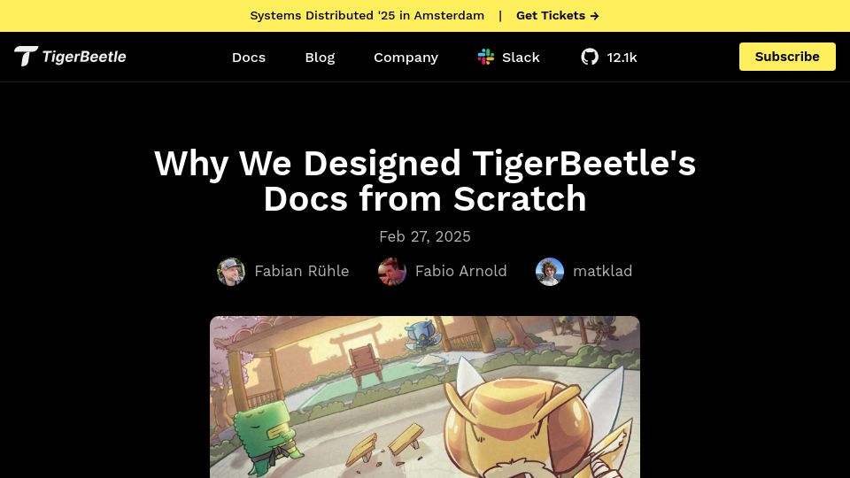 Screenshot of tigerbeetle.com: We Designed TigerBeetle's Docs from Scratch