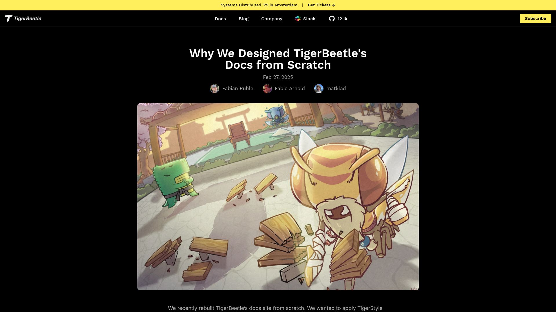 Screenshot of tigerbeetle.com: We Designed TigerBeetle's Docs from Scratch