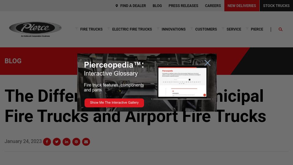 Screenshot of piercemfg.com: The Difference Between Municipal Fire Trucks and Airport Fire Trucks