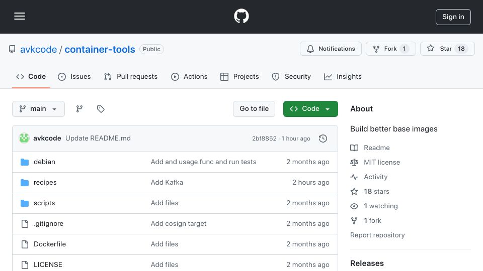 Screenshot of github.com: Show HN: Building better base images