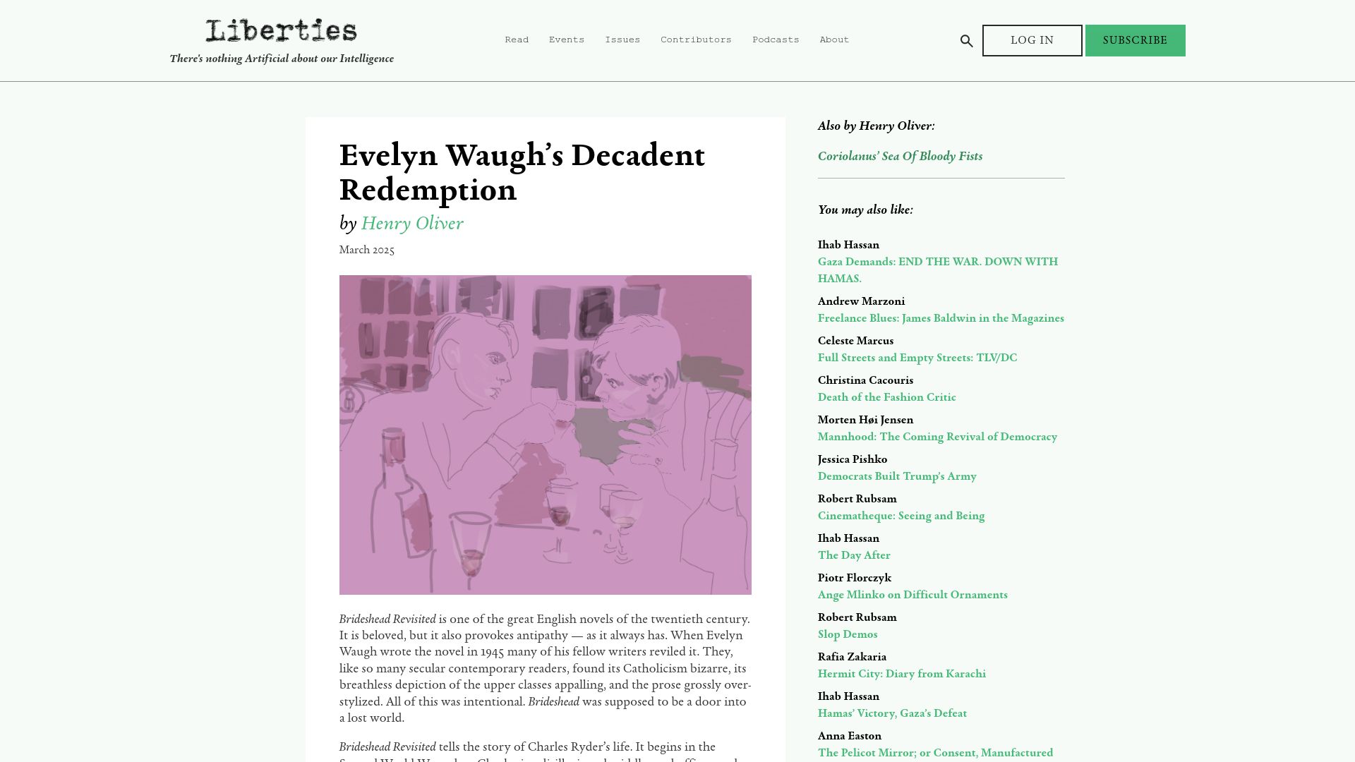 Screenshot of libertiesjournal.com: Evelyn Waugh’s Decadent Redemption