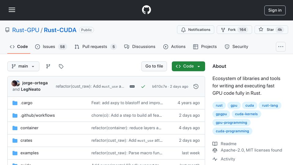 Screenshot of github.com: Rust CUDA Project