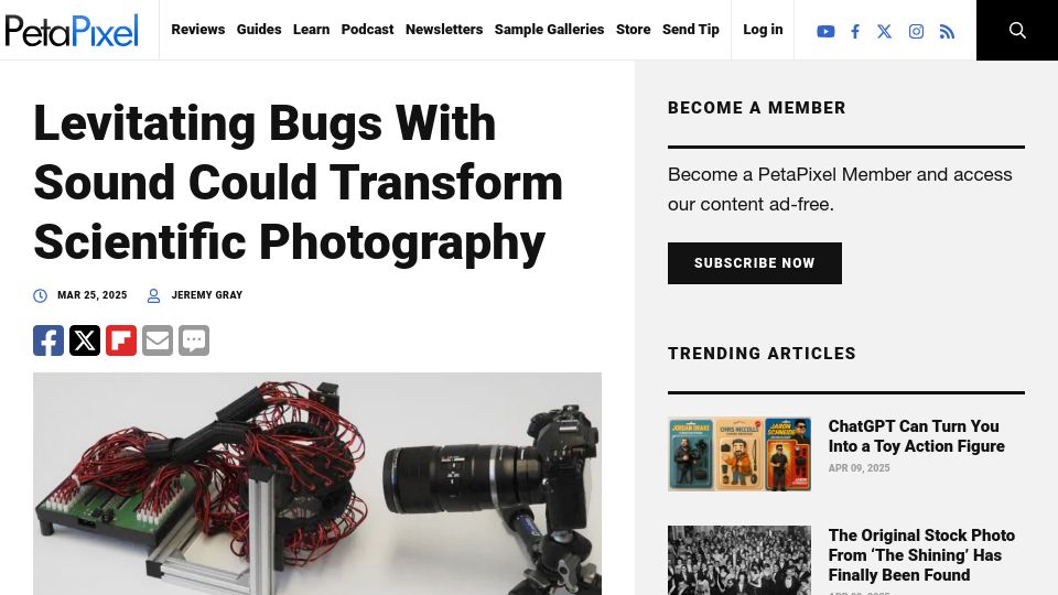 Screenshot of petapixel.com: Levitating Bugs with Sound Could Transform Scientific Photography