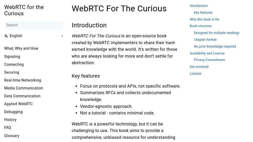 Screenshot of webrtcforthecurious.com: WebRTC for the Curious
