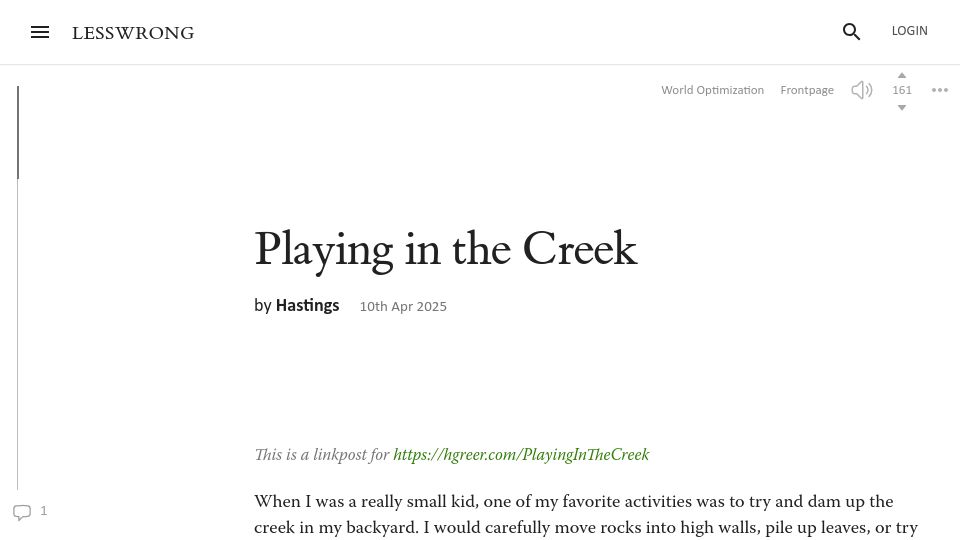 Screenshot of hgreer.com: Playing in the Creek