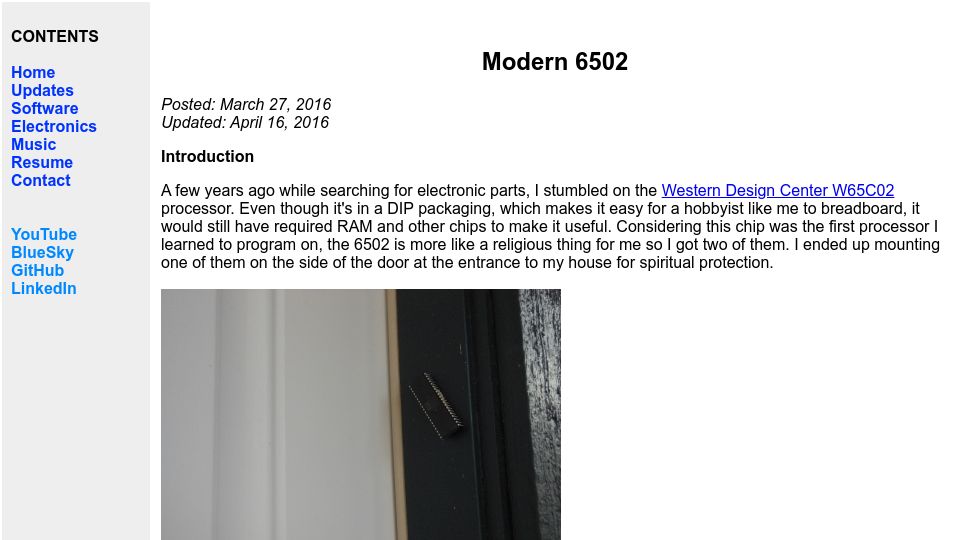 Screenshot of mikekohn.net: Modern 6502