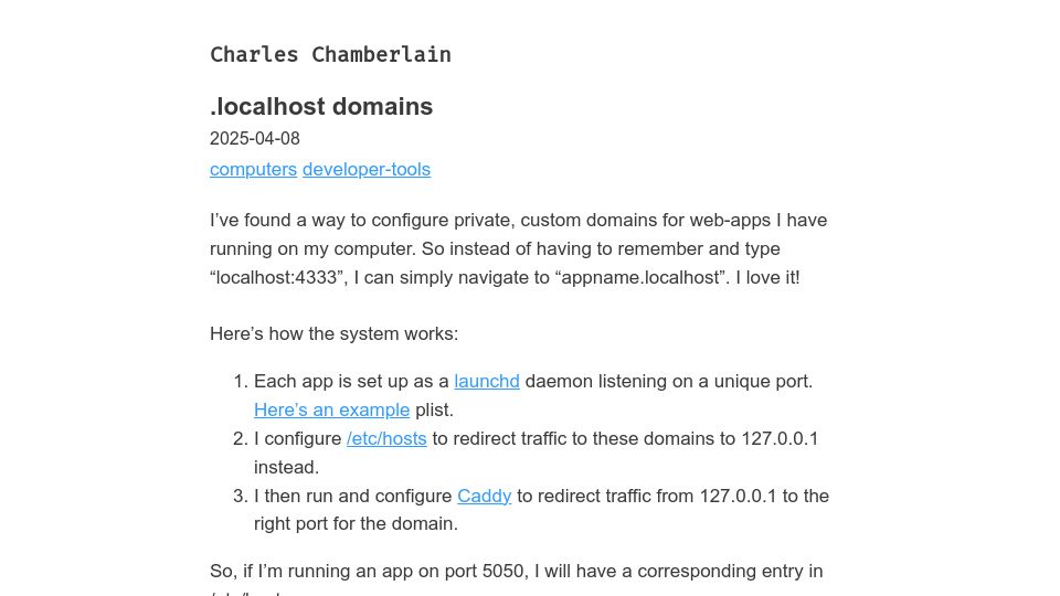 Screenshot of inclouds.space: .localhost Domains