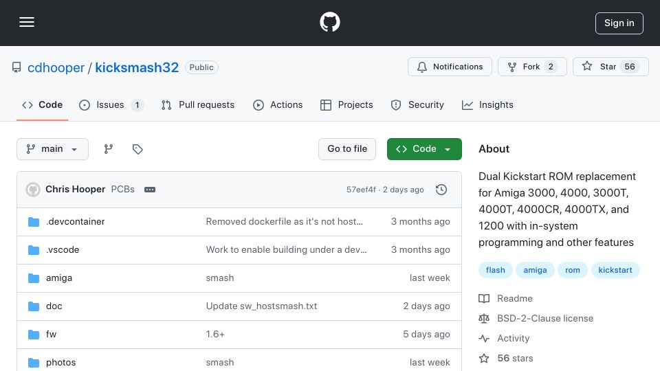 Screenshot of github.com: Dual Kickstart ROM Replacement for Amiga