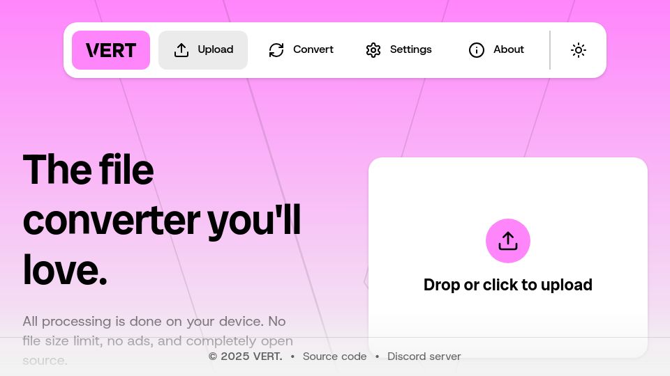 Screenshot of vert.sh: Open source and self hostable/private file converter