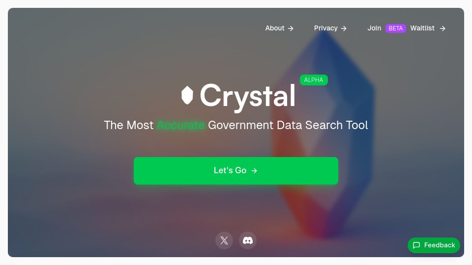 Screenshot of askcrystal.info: Show HN: Crystal, the most accurate U.S. gov't data search tool