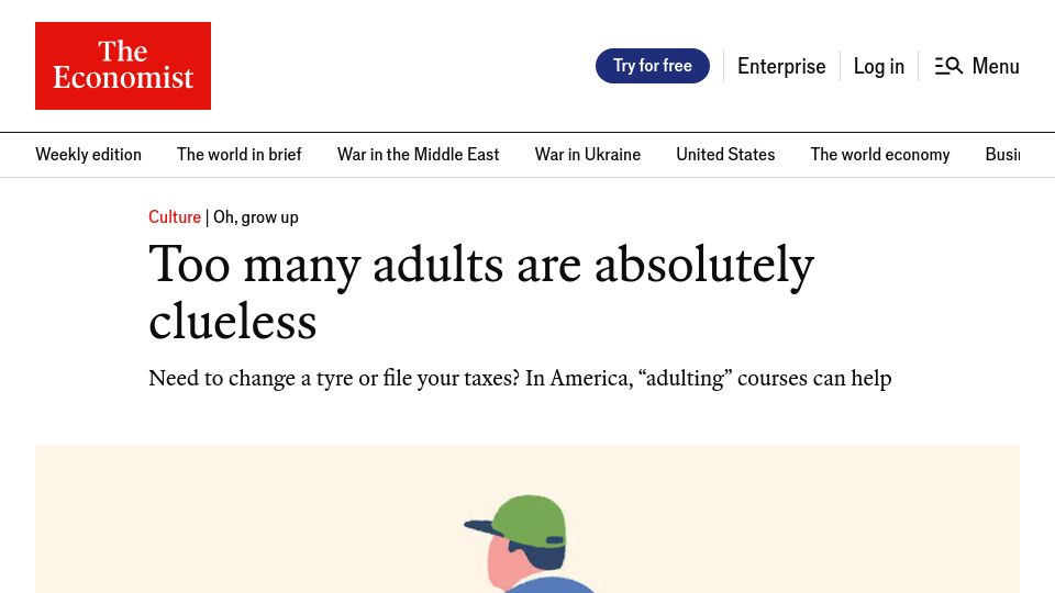 Screenshot of economist.com: Too many adults are absolutely clueless