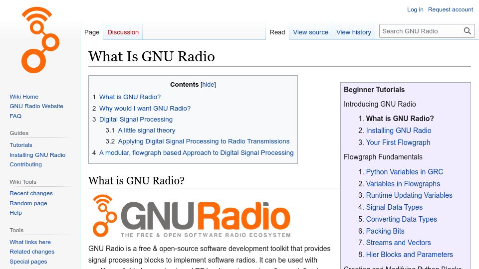 Screenshot of wiki.gnuradio.org: What is GNU Radio?