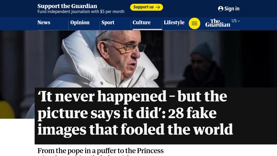 Screenshot of theguardian.com: Fake images that fooled the world