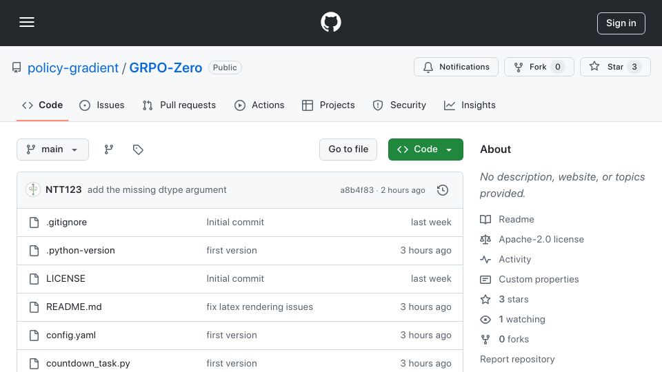 Screenshot of github.com: Implementing DeepSeek R1's GRPO algorithm from scratch