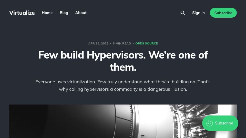 Screenshot of virtualize.sh: Few build Hypervisors. We're one of them