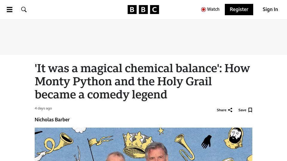 Screenshot of bbc.com: How Monty Python and the Holy Grail became a comedy legend