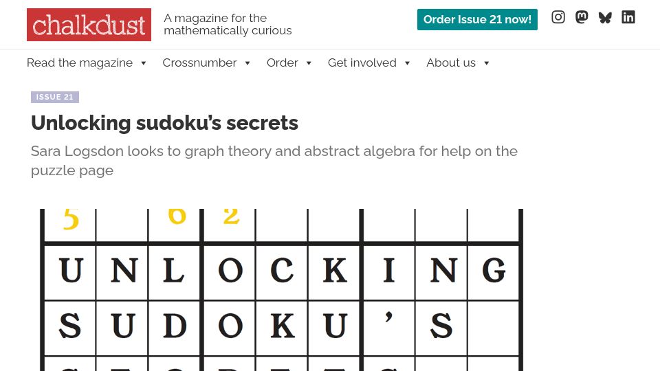 Screenshot of chalkdustmagazine.com: Unlocking Sudoku's Secrets