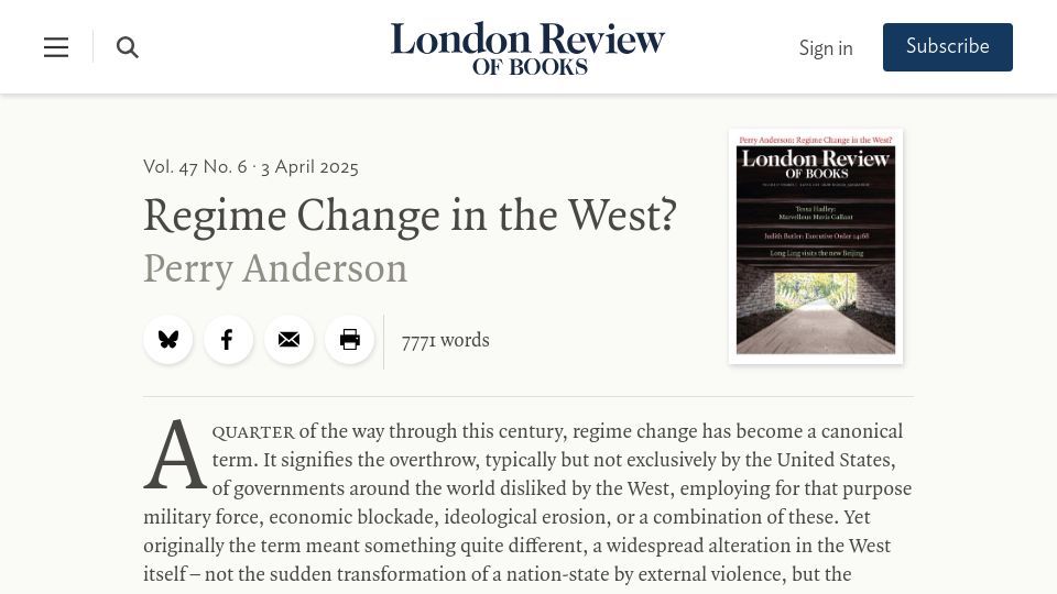 Screenshot of lrb.co.uk: Regime Change in the West