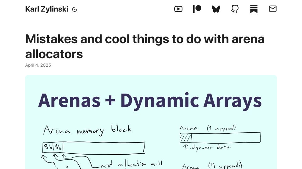 Screenshot of zylinski.se: Mistakes and cool things to do with arena allocators